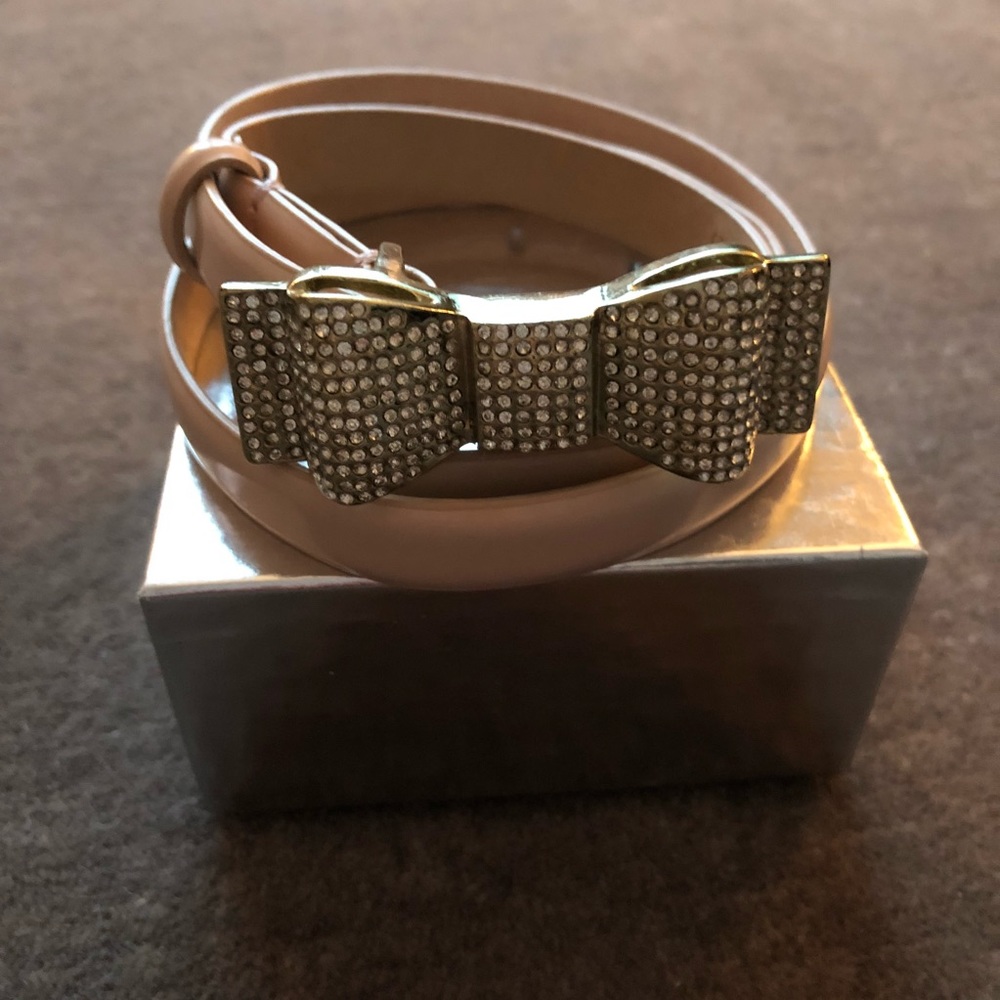 J Crew Pale Pink Patent Belt with Crystal Bow